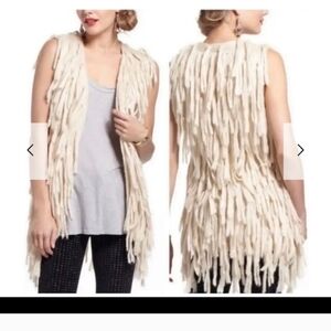H&M Beige Shaggy Tassel Boho Hippy Festival Long Open Fringe Sweater Size Small